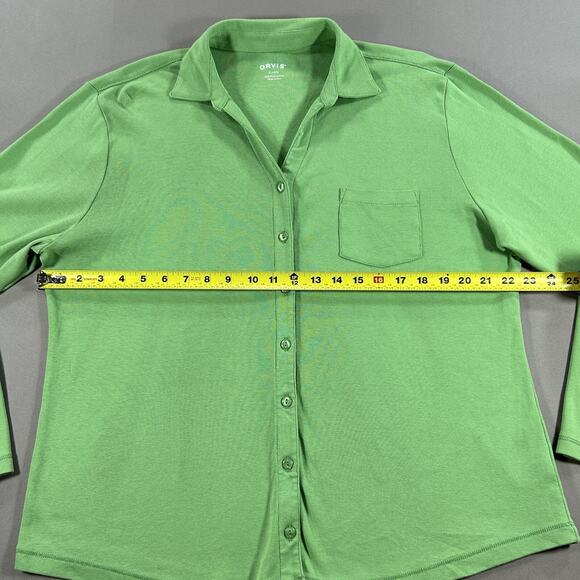 Orvis Shirt Green Long Sleeve Preppy Casual Button Up Pima Cotton Women's XL - Picture 4 of 5